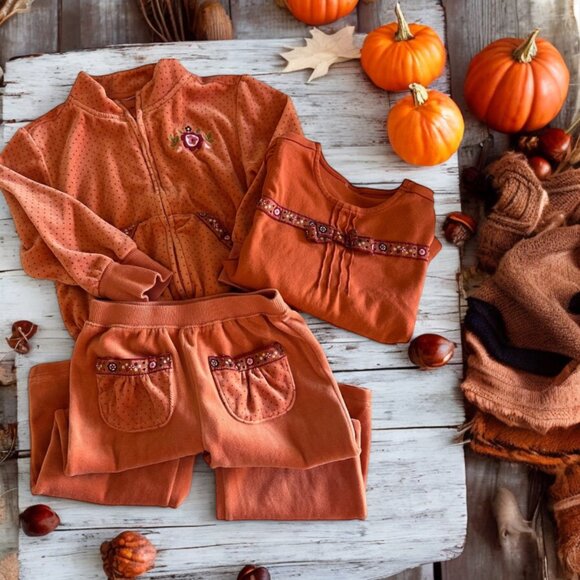 VINTAGE "Harvest Leaves" Line GYMBOREE set 5T Velour Cotton Ribbons - Picture 13 of 16